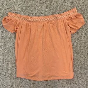 Torrid size 3 light peach off the shoulder knit top embroidered smocked top
